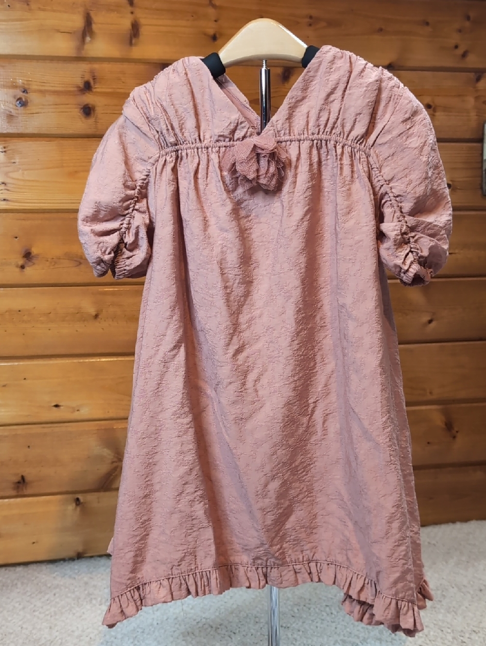 Zara Dusty Rose Puff Sleeve Ruffle Tunic